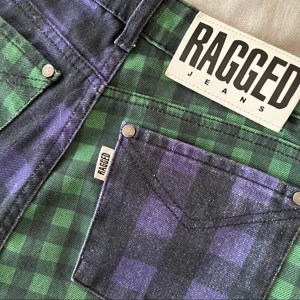 Ragged Priest Split Checked Green/Purple Jeans